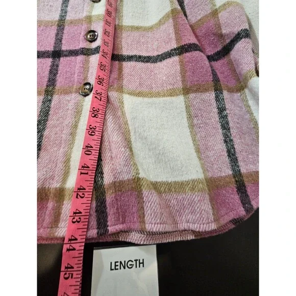Womens XL Pink Black Jacket Plaid Oversized Thick Flannel Farm Barn Coat Tunic - Picture 15 of 16